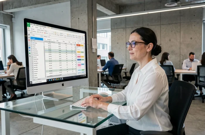 Femme comptable analysant des comptes pour un contrat de capitalisation sur ordinateur